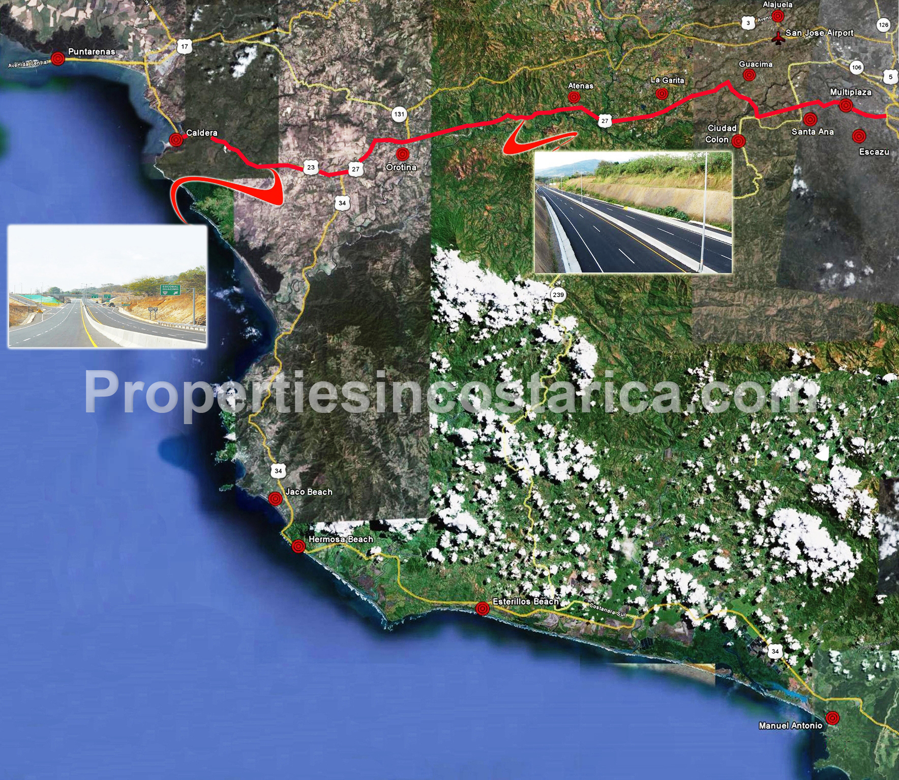Map of the new San Jose - Caldera Highway