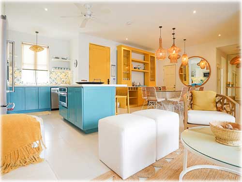 Las Catalinas home for sale, Costa Rica real estate, Paseo Miraflores property, coastal home Costa Rica, beach town living, tropical home Las Catalinas, family-friendly home Costa Rica, colorful interior design, walkable seaside community, luxury Costa Rica homes