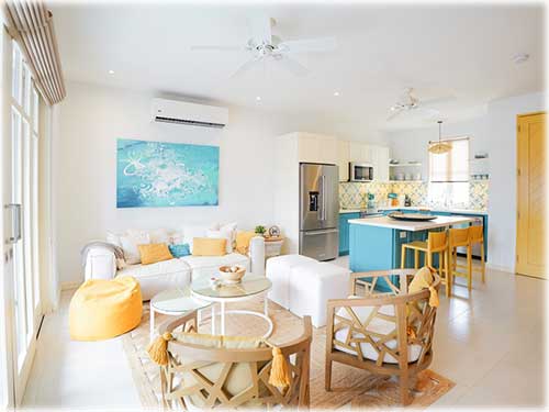 Las Catalinas home for sale, Costa Rica real estate, Paseo Miraflores property, coastal home Costa Rica, beach town living, tropical home Las Catalinas, family-friendly home Costa Rica, colorful interior design, walkable seaside community, luxury Costa Rica homes