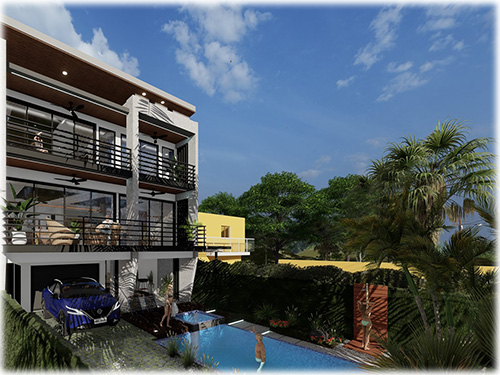 jaco, home, brand new, condo, ocean view, beach road, swimming pool, deck, tropical landscape